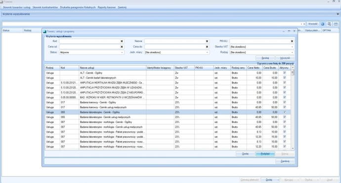 Interfejs programu Optimed24